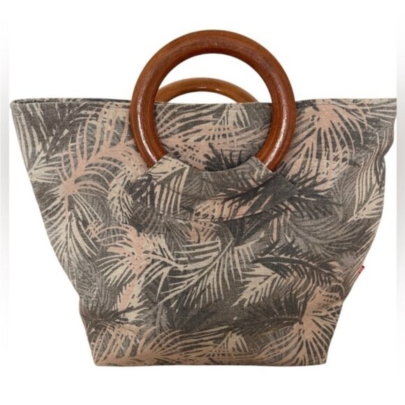 Lua Tropical Palm Tree Print Small Bag with Wooden Handles - Picture 2 of 10